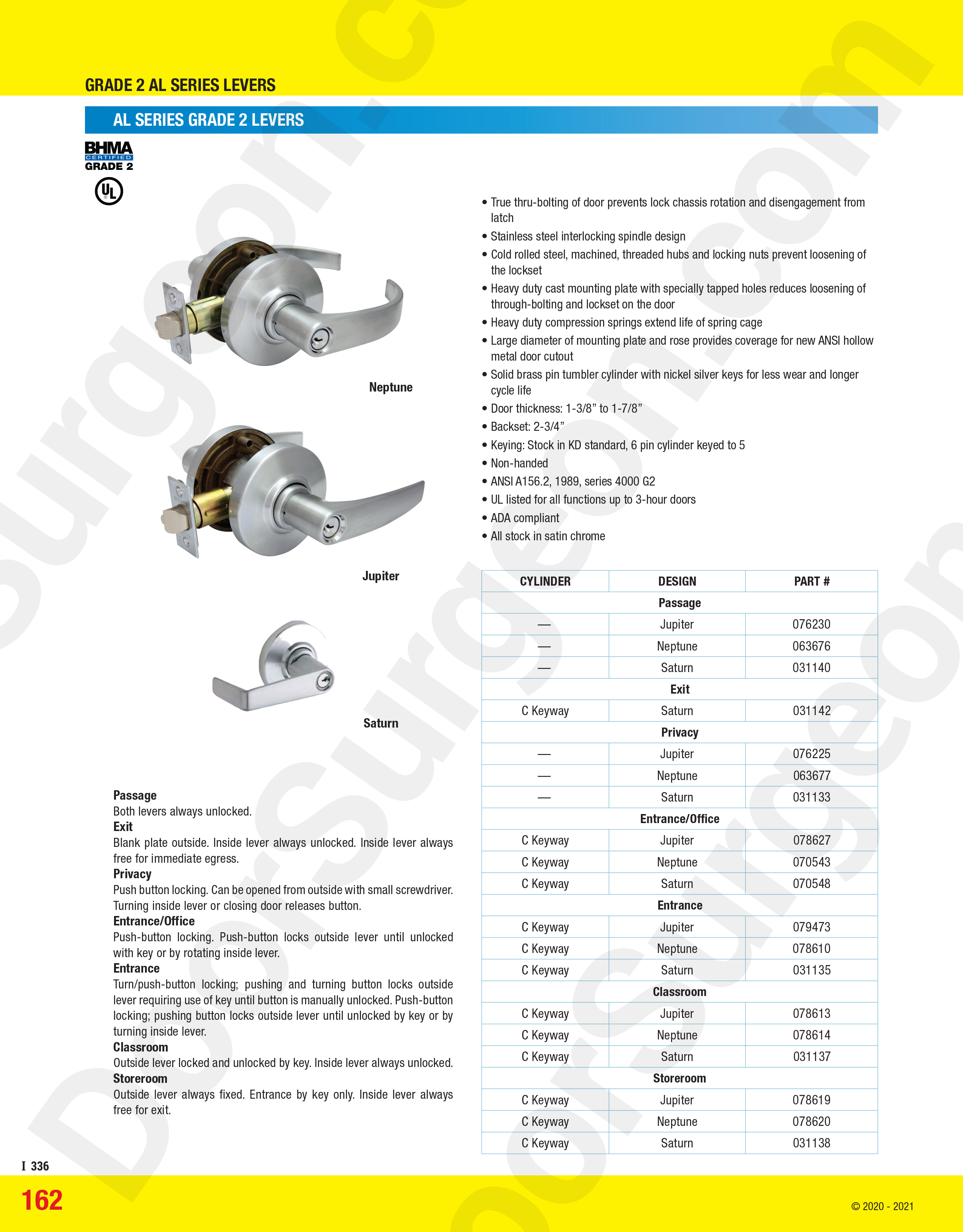 Lever styles available, Neptune, Saturn, Jupiter Cochrane
